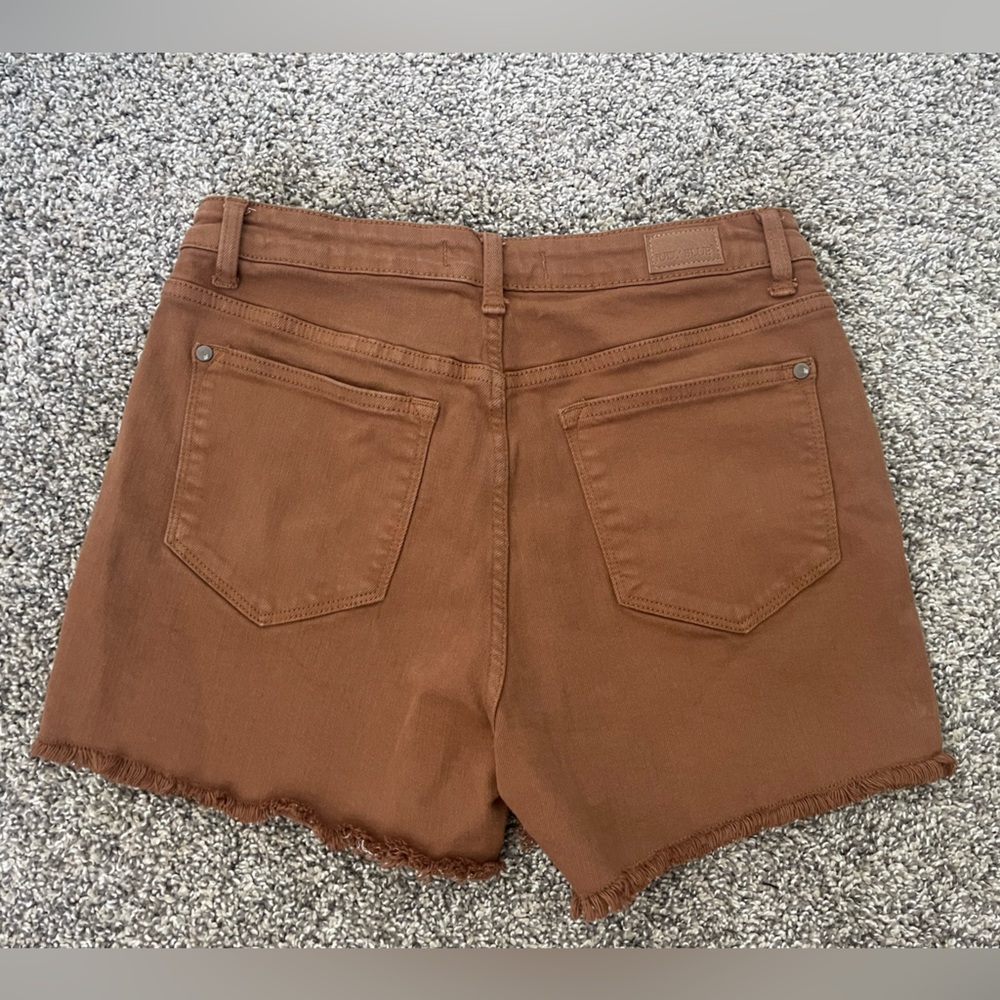 Women’s Judy Blue Mid-Rise Cut Off Frayed Brown Shorts Size L - Picture 6 of 8
